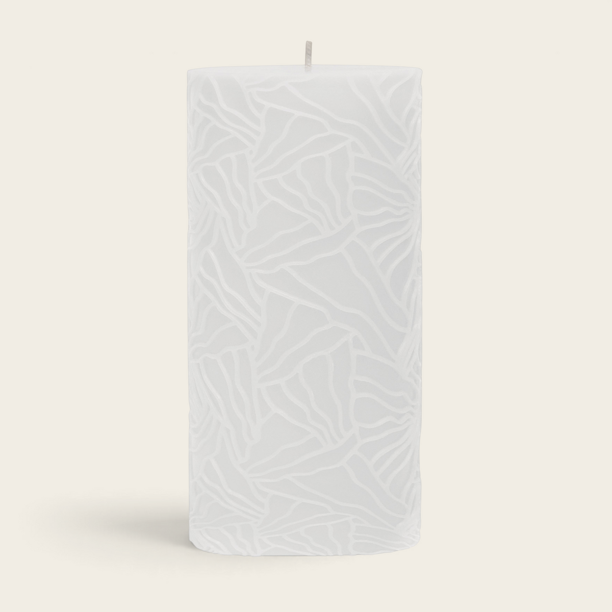 Riverdale white pillar candle with a textured oyster mushroom pattern, 9x20cm size for elegant home decor.