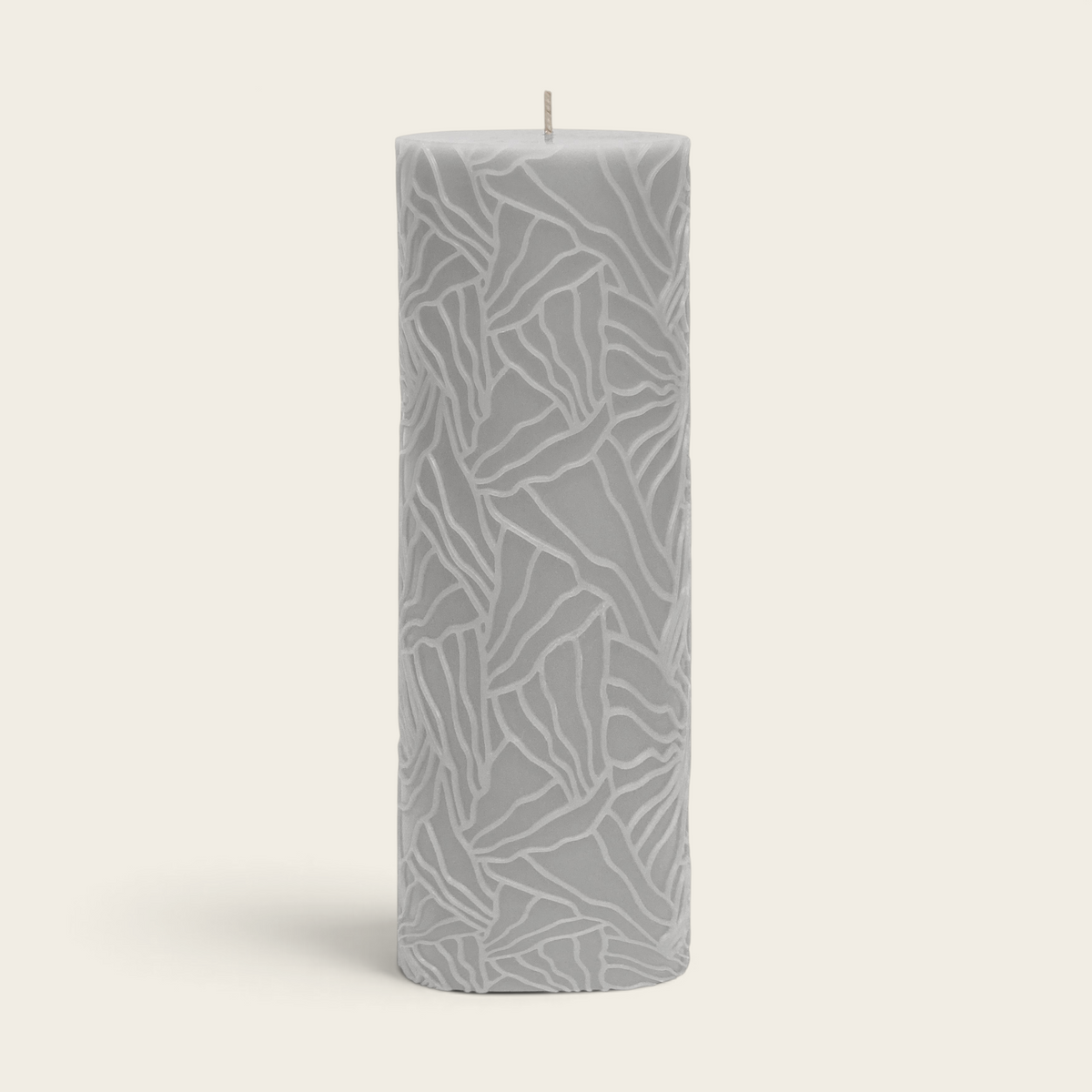 Riverdale light grey pillar candle with a textured wave pattern, 7x20cm size for elegant home decor.