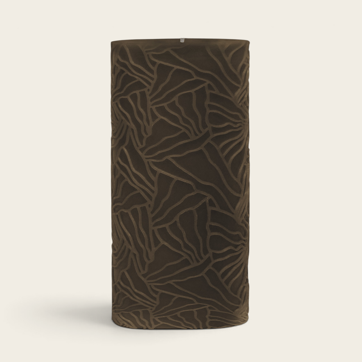 Riverdale brown pillar candle with a textured wave pattern, 9x20cm size for elegant home decor.