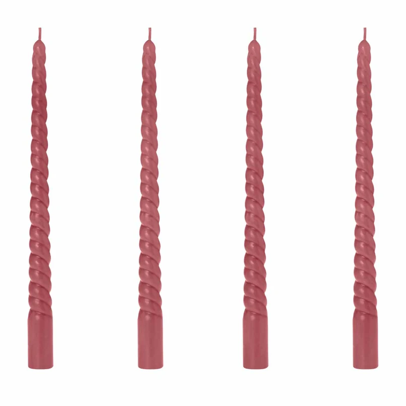 Dinerkaarsen Gedraaide kaarsen oud roze - set van 4