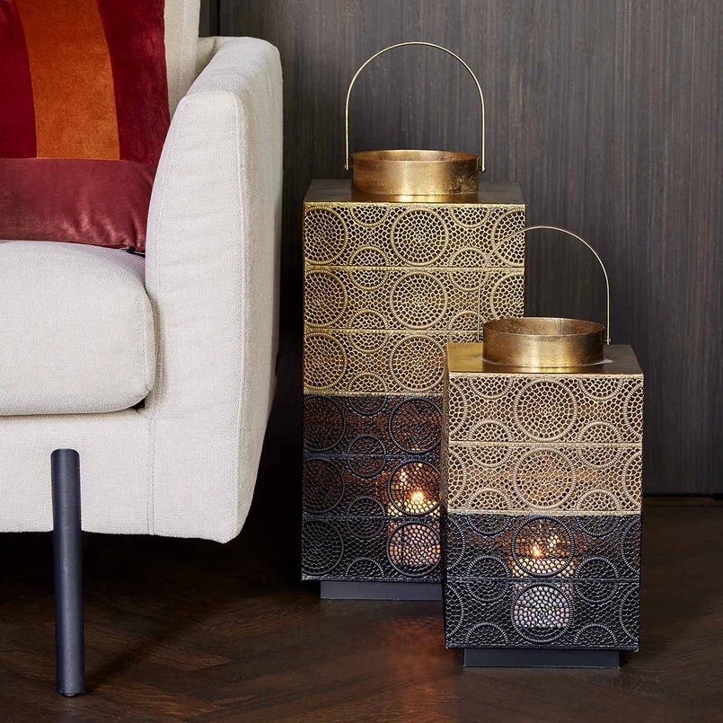 Lantaarn Ellen H53cm zwart/goud
