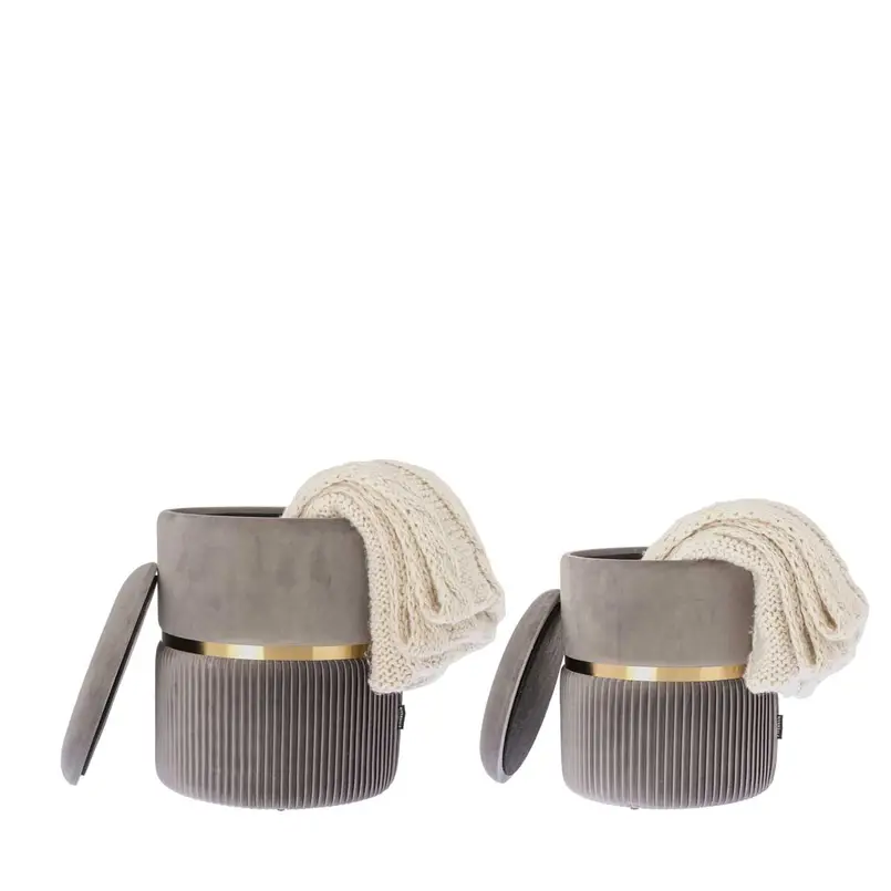 Opberg poef Julia 44cm grijs - set van 2